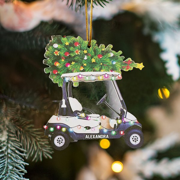 Personalized Colored Lights Christmas Tree Golf Cart 2D Acrylic Ornament with Name Festival Party Decor Gift for Golfer Golf Player