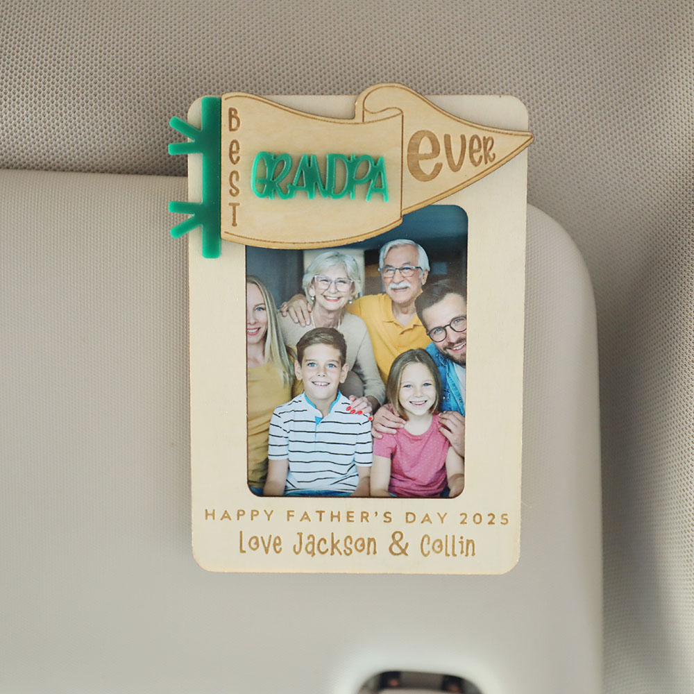 Clip personnalisé en bois pour visière de voiture avec texte pour la fête des pères Cadeau d'anniversaire pour la famille propriétaire d'une voiture