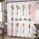 Henkilökohtainen 1-15 syntymäkukat Vedenpitävä suihkuverho, jossa on 12 ruosteenkestävää läpivientiä Kylpyhuoneen sisustus Housewarming syntymäpäivälahja perheelle ystävälle