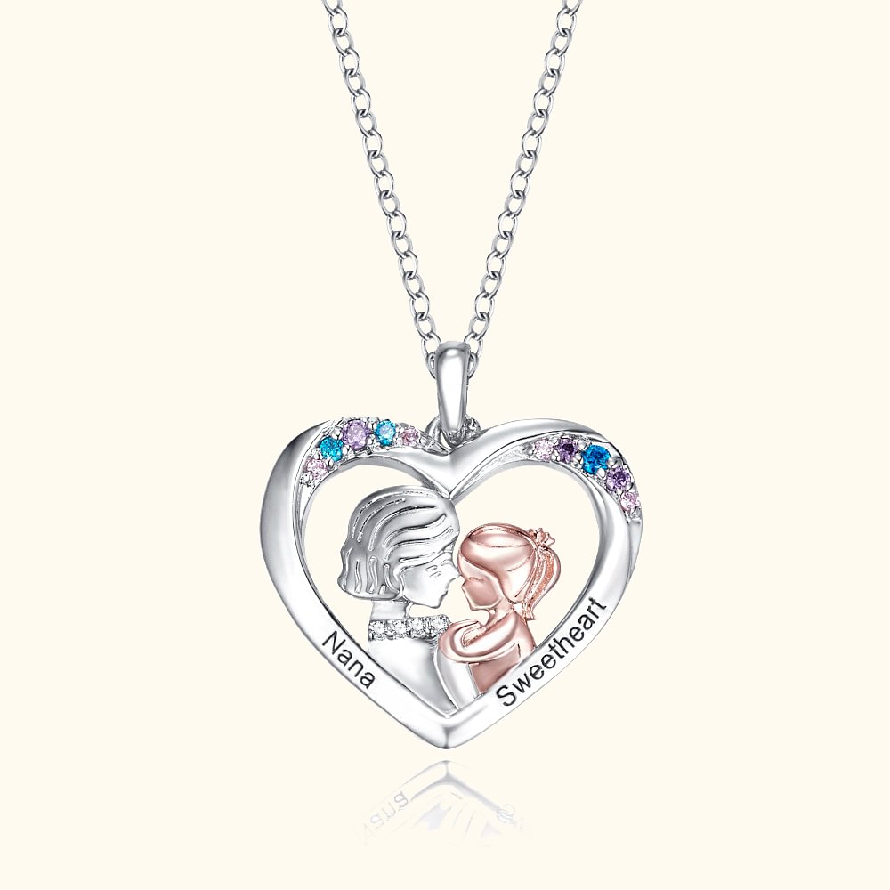 Collier personnalisé en forme de coeur avec nom gravé pour grand-mère et petite-fille Cadeau d'anniversaire pour femme