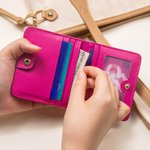 Personalised Cartoon Character Birth Flower Name Leather Compact Bifold Pocket Wallet with RFID Blocking and ID Window Birthday Gift for Family Kids