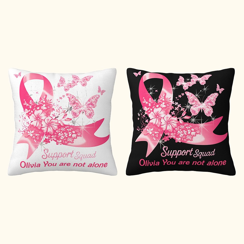 Taie d'oreiller personnalisée en forme de papillon avec nom pour la lutte contre le cancer du sein Cadeau de décoration pour femme