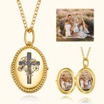 Croce personalizzata di nascita Bouquet di fiori Collana fotografica Gioielli incisi cristiani Regalo di battesimo, compleanno, Natale per le donne