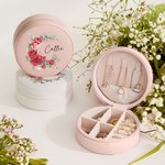 Personalized Birth Flower Wreath Portable Leather Jewellery Box with Name Travel Accessories Birthday Anniversary Gift for Women Girls