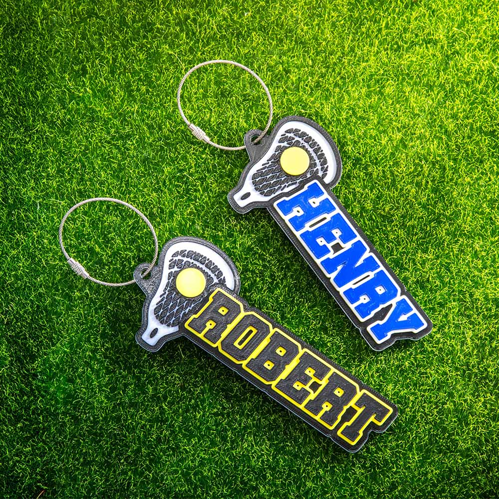 Personalizzato Multicolore Colori 3D Stampato Nome Racchetta Lacrosse Portachiavi Borsa Tag Lacrosse Mamma Regalo di compleanno per gli amanti dello s