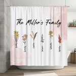 Henkilökohtainen 1-15 syntymäkukat Vedenpitävä suihkuverho, jossa on 12 ruosteenkestävää läpivientiä Kylpyhuoneen sisustus Housewarming syntymäpäivälahja perheelle ystävälle