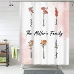 Henkilökohtainen 1-15 syntymäkukat Vedenpitävä suihkuverho, jossa on 12 ruosteenkestävää läpivientiä Kylpyhuoneen sisustus Housewarming syntymäpäivälahja perheelle ystävälle