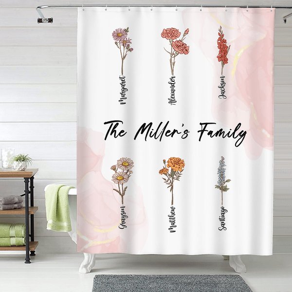 Rideau de douche imperméable personnalisé 1-15 Birth Flowers avec 12 œillets antirouille Décoration de salle de bain Pendaison de crémaillère Cadeau d