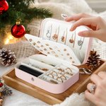Personalised Merry Mama Sister Snowflake Cartoon Character Leather Travel Jewellery Box with Name Portable Birthday Christmas Gift for Women
