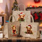 Chapeau de Père Noël personnalisé Vache Holly Flocon de neige Grand sac en toile de jute réutilisable avec nom Cadeau de Noël pour la famille Enfants