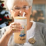 Personalisierte Cartoon Mom Oma Geburt Blumenstrauß 20oz mattiert Bier kann Glas mit Bambusdeckel und Stroh Geburtstag Weihnachtsgeschenk für Frauen