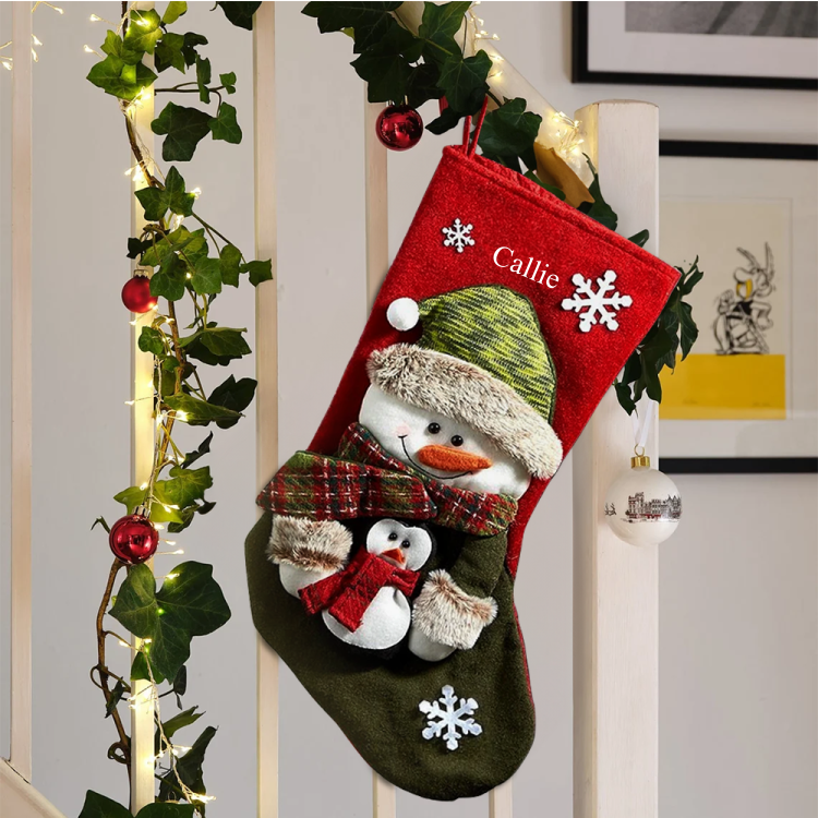 Plcnn - 3 calze natalizie 3D con Babbo Natale, pupazzo di neve, renna, 47 cm, calze da appendere al camino, grandi calze di Natale, per feste, camino, decorazione finestra, confezione regalo