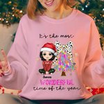 Personlig mångfärgad julgran tecknad flicka sweatshirt med namn jul födelsedagspresent för vän familj