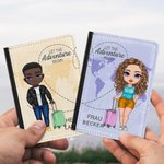 Personalisiertes „LET THE Adventure BEGIN“ PU Leder Kartenetui Einfarbige Passhülle mit Kartenfächern Geschenk für Ehepaar Liebespaar