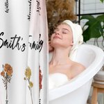 Henkilökohtainen 1-15 syntymäkukat Vedenpitävä suihkuverho, jossa on 12 ruosteenkestävää läpivientiä Kylpyhuoneen sisustus Housewarming syntymäpäivälahja perheelle ystävälle