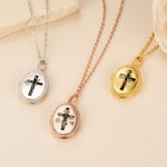 Croce personalizzata di nascita Bouquet di fiori Collana fotografica Gioielli incisi cristiani Regalo di battesimo, compleanno, Natale per le donne