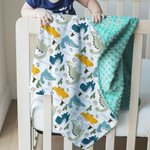 Personalisierte niedlichen Dinosaurier weiche Baby-Sicherheitsdecke mit gepunkteten Backing und Stickerei Name Baby Dusche Geburtstag Geschenk für Jungen Mädchen