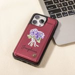 Personalized Birth Flower Bouquet PU Leather Flip Wallet Phone Case for iPhone with Name RFID Blocking Card Holder Birthday Gift for Family