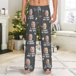 Personalized Funny Gingerbread Man Heart Photo Portrait Long Pajama Pants with Text and Drawstring Christmas Anniversary Gift for Women Men