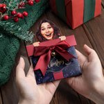 Personalized Big Head Cutout Pull Out Bell Christmas Box Shaped Gift Card Money Holder with Pen Fun Photo Greeting Card Party Gift for Family Friend