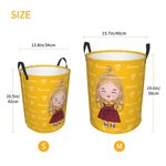 Personalised Cartoon Girl Boy Waterproof Laundry Storage Basket with Name and Handle Birthday Children's Day Gift for Kids