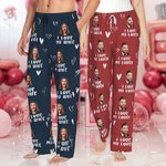 Personalized Funny Gingerbread Man Heart Photo Portrait Long Pajama Pants with Text and Drawstring Christmas Anniversary Gift for Women Men