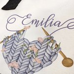 Personalised Heart Crochet Knitting Theme Canvas Tote Bag  with Name Waterproof Liner Birthday Gift for Sewing Lovers
