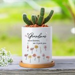 Personalized 1-16 Watercolor Birth Flowers Ceramic Plant Pot with Bamboo Base and Drainage Hole Mother's Day Birthday Gift for Mom Grandma