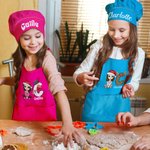 Personalized Cartoon Character Santa Elf Initial Adjustable Kid Pocket Apron Chef Hat Set with Name Cooking Birthday Christmas Gift for Boys Girls