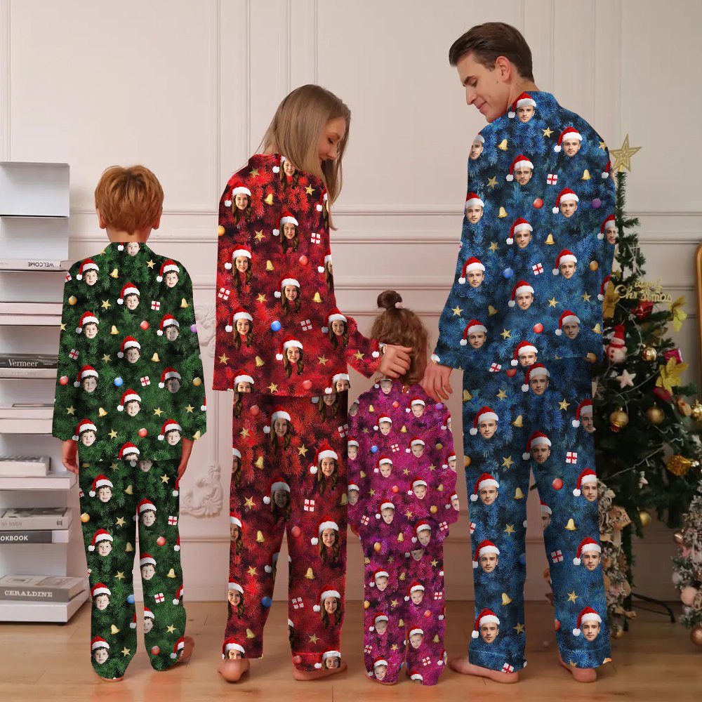 Gepersonaliseerd Cartoon Gezicht Foto Lange Mouw Shirt Koordbroek Bijpassende Pyjama Set