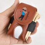 Personalizzato con il nome del personaggio dei cartoni animati, sacchetto di cuoio per la conservazione delle palline da golf con 4 supporti per i tee Regalo di compleanno sportivo per i giocatori di 