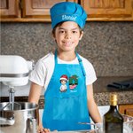 Personalized Cartoon Character Santa Elf Initial Adjustable Kid Pocket Apron Chef Hat Set with Name Cooking Birthday Christmas Gift for Boys Girls