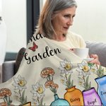 Personalized 1-10 Birth Flowers Grandma Mom's Garden Soft Throw Blanket with Names Birthday Mother's Day Gift for Grandmother Mom
