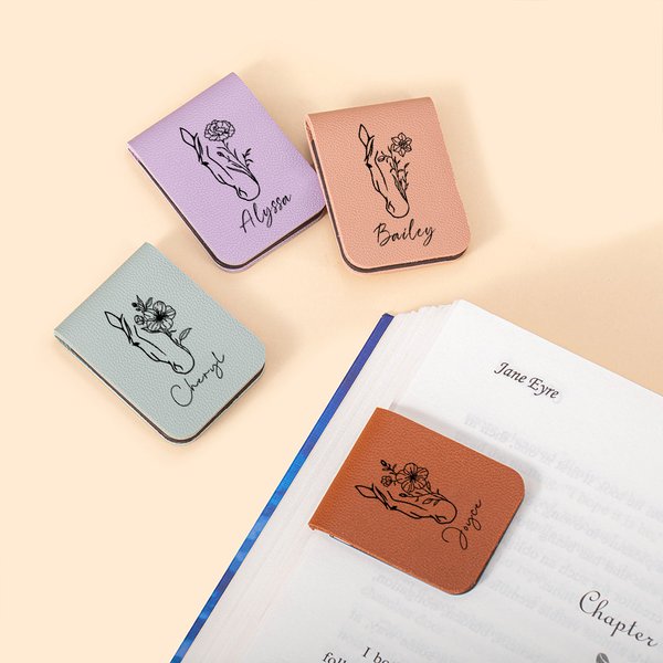 Personalized Line Birth Flower Horse Magnetic Leather Bookmark Clip with Name Office Stationary Supplies Birthday Gift for Bookworms Horse Lovers