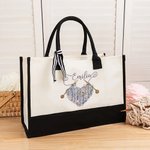 Personalised Heart Crochet Knitting Theme Canvas Tote Bag  with Name Waterproof Liner Birthday Gift for Sewing Lovers