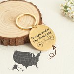 Personalised Wish We Lived Closer Engraved Love Heart Connection State Map Disc Keychain Birthday Farewell Long Distance Gift for Family Friend