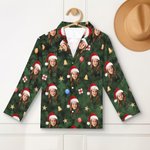 Personalizado Cartoon Face Photo Camisa de manga larga Pantalones de cordón a juego Pijama Set Divertido Cumpleaños Regalo de Navidad para los niños de la familia