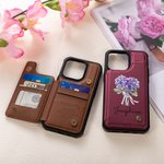 Personalized Birth Flower Bouquet PU Leather Flip Wallet Phone Case for iPhone with Name RFID Blocking Card Holder Birthday Gift for Family