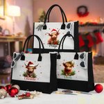 Chapeau de Père Noël personnalisé Vache Holly Flocon de neige Grand sac fourre-tout en toile avec nom et doublure imperméable Anniversaire Cadeau de N