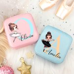 Personalized Ballerina Dance Girl Leather Travel Jewelry Box with Name and Mirror Birthday Holiday Gift for Ballerina Ballet Lovers