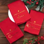 Gepersonaliseerd 100% Katoenen Vrolijk Kerstfeest Bourgondië Herbruikbaar Tafelservet met Naam Tafeldecoratie Kerstcadeau voor Familie