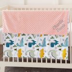 Personalisierte niedlichen Dinosaurier weiche Baby-Sicherheitsdecke mit gepunkteten Backing und Stickerei Name Baby Dusche Geburtstag Geschenk für Jungen Mädchen