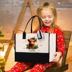 Chapeau de Père Noël personnalisé Vache Holly Flocon de neige Grand sac fourre-tout en toile avec nom et doublure imperméable Anniversaire Cadeau de N