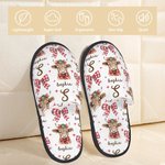 Personalisierte Multicolor Weihnachten Bogen Hochland Kuh Anti-Rutsch Plüsch Hausschuhe mit Namen Geburtstag Weihnachtsgeschenk für Frauen