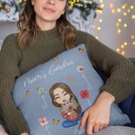 Personalised Cartoon Mom Grandma Birth Flower Garden Throw Pillow Cover with 1-8 Names Home Decor Birthday Family Gift for Women