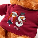 Personalized Cute Cartoon Character T-shirt Hoodie Plush Stuffed Teddy Bear with Santa Elf Initial and Name Christmas Party Toy Birthday Gift for Kids