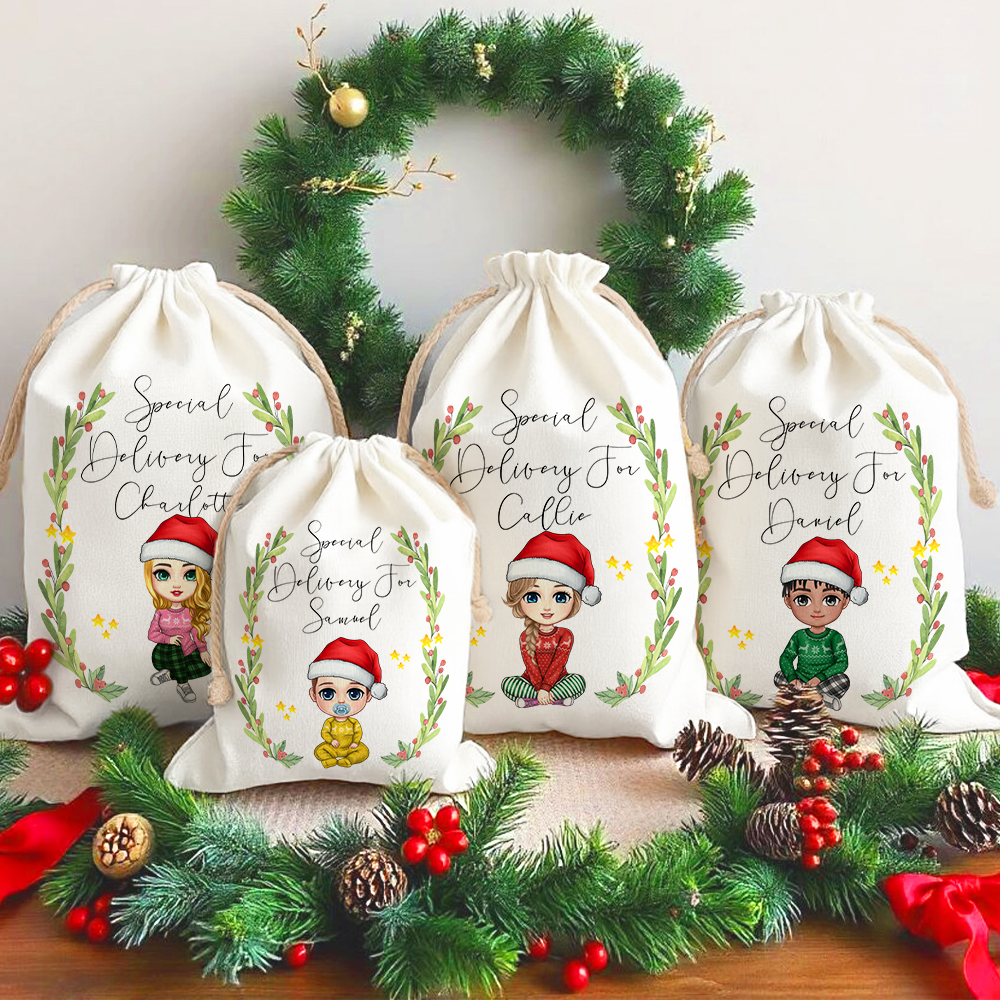 Sac en toile avec nom pour personnage de dessin animé Cadeau de Noël pour enfant adulte