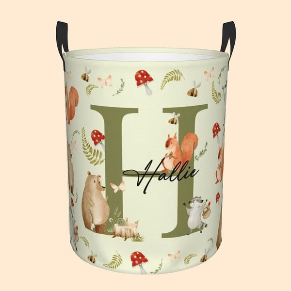 Personalisierte niedliche Waschbär Bär Woodland Tier erste wasserdicht Wäsche Aufbewahrungskorb mit Namen und Griff Geburtstag Baby Dusche Geschenk fü