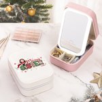 Personalized Merry Snowflake Cartoon Character Travel Jewelry Box with Name Changing Color LED Makeup Mirror Birthday Christmas Gift for Women