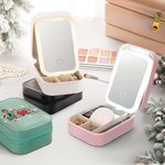 Personalized Merry Snowflake Cartoon Character Travel Jewelry Box with Name Changing Color LED Makeup Mirror Birthday Christmas Gift for Women